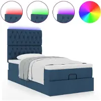 Syfax Ottoman-Bett mit Matratze & LEDs Blau 90x190 cm Stoff