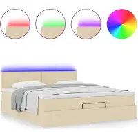 Syfax Ottoman-Bett mit Matratze & LEDs Creme 160x200 cm Stoff