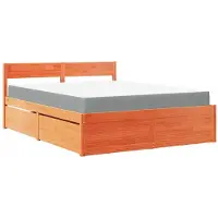 Syfax Bett mit Schubladen und Matratze Wachsbraun 140x200 Massivholz