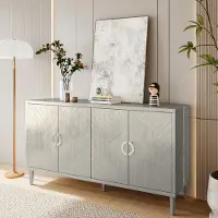 MODFU Aufbewahrungsschrank mehrzweckschrank 152CM Wohnzimmer Kiefernholz Schrank mit 4-türiger Lagerschrank,Funktional Buffetschrank Küche,Sekt