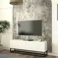 En.casa TV-Lowboard 'Verpsboga' mit 2 Klapptüren langes Gestell 135 x 32 x 47 cm Weiß