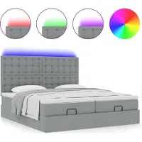 Syfax Ottoman-Bett mit Matratzen & LEDs Hellgrau 180x200 cm Stoff