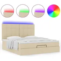 Syfax Ottoman-Bett mit Matratze & LEDs Creme 180x200 cm Stoff