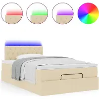 Syfax Ottoman-Bett mit Matratze & LEDs Creme 120x200 cm Stoff