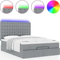 Syfax Ottoman-Bett mit Matratze & LEDs Hellgrau 140x200 cm Stoff