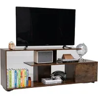 Costway tv-schraenke bis zu 55 Zoll, asymmetrischer 3-stufiger Medienkonsolentisch mit Ablageflächen & Schrank mit 5 Stützbeinen, rustikales Braun