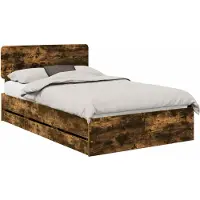 Syfax Bettrahmen Geräucherte Eiche 135 x 190 cm Holzwerkstoff