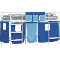 Syfax Kinder Loft Bettgestell mit Vorhängen Weiß und Blau 75 x 190 cm