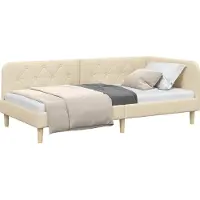 Syfax Eckbettgestell Creme 100 x 200 cm Stoff