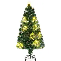 Costway 120cm Künstlicher Weihnachtsbaum mit Beleuchtung, 18 warmweißen LED-Lichtern, 130 Zweigspitzen&Sternspitze, Tannenbaum, Christbaum Kunstbaum