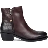 MACIEJKA Burgunderrote Stiefeletten mit Mandelform, Reißverschluss, 4,5 cm Absatz, 13 cm Schaft, krokodilgeprägtem Leder und stoßdämpfender Sohle