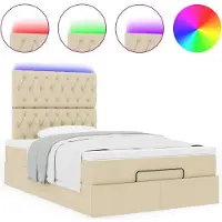 Syfax Ottoman-Bett mit Matratze & LEDs Creme 120x190 cm Stoff