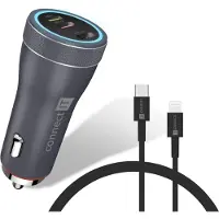 Connect Autoladegerät InCarz Duplex Schnellladung 55W USB-C Lightning 1m Kabel für Android iPhone