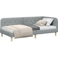 Syfax Eckbettgestell Hellgrau 100 x 200 cm Stoff