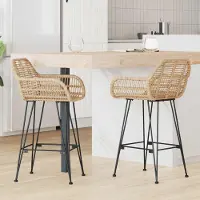 vidaXL "Schlussverkauf" Barstuhl 2 Stück - moderne Tresenhocker Küchenhocker - Natur 55x52x92 cm Rattan und Eisen C15338