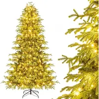 Costway 210cm Künstlicher Weihnachtsbaum mit 1090 Astspitzen&370 warmweißen LED-Lichtern, Tannenbaum Christbaum Kunstbaum Weihnachten Beleuchtung Grün