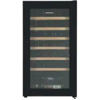 Heinner HRV-A85DRL34 Weinkühlschrank 85L, für 34 Flaschen, LED-Display, 6 Holzablagen, Schwarz