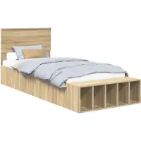 Syfax Bettrahmen mit Regal Sonoma-Eiche 100 x 200 cm Holzwerkstoff
