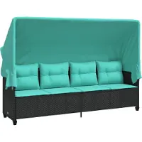 vidaXL Sonnenliege mit Dach und Kissen Schwarz Poly Rattan