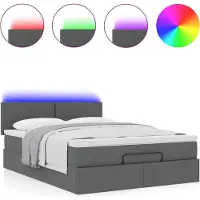 Syfax Ottomane Bett mit Matratze & LEDs Dunkelgrau 140x190 cm Stoff