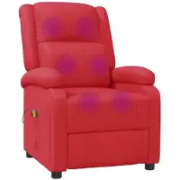 Syfax Roter Kunstleder Massagesessel mit 6-Punkt-Vibrationsmassage, manueller Liegefunktion, 70 cm breit, 98 cm hoch, bis 110 kg