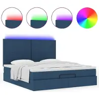 Syfax Ottoman-Bett mit Matratze & LEDs Blau 180x200 cm Stoff