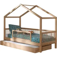 Vipack Hausbett Forrest 90x200cm mit Bettgitter und Bettkasten - Buche