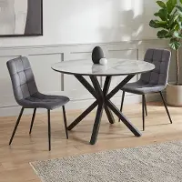Homestyle4u , Esstisch 110 cm Rund Schwarz Grau Esszimmertisch Metallgestell 2844