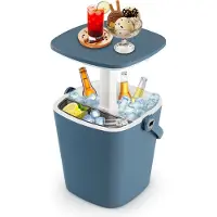 Costway 3 in 1 Cool Bar tragbar, 15L Kühlbox Beistelltisch mit anhebbarer Tischplatte, Flaschenöffner & abnehmbarer Ablage, Bierkühler inkl. Eiszange