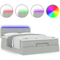 Syfax Ottoman-Bett mit Matratze & LEDs Hellgrau 140x200 cm Samt