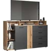 Ebuy24 trendteam Wohnen Esteban TV-Kommode, Anthrazit Melamin/ Evoke Oak Melamin, B/H/T: 168/101/38 cm
