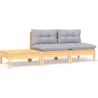 vidaXL "2026 Promotion" 3-tlg. Garten-Lounge-Set mit Kissen Grau Kiefer Massivholz - Gartenstühle CC27223