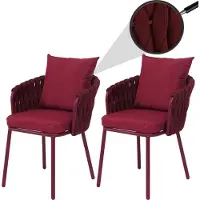 Mendler 2er-Set Aluminium-Gartenstuhl HWC-P89, Gartensessel Outdoor Stuhl, Stoff/Textil (180 g/m²) Seilgeflecht Rope bordeaux