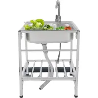 OEM Utility Sink, Freistehendes Design, Warm- und Kaltwasserhahn, Silber, Silber