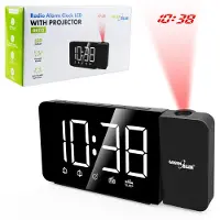 Greenblue Digitaler LED-Radiowecker mit -Projektor FM-Radio Alarm 12/24-Stunden-Anzeige Stromversorgung über USB 5 V DC + CR2032 GB172