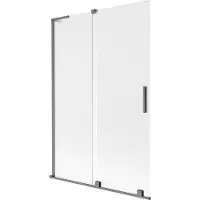 Mexen Velar L Badewannenabtrennung 2-flügelig, verschiebbar 120 x 150 cm, mattiert, Gun Gray gebürstet - 896-120-003-31-66