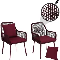 Mendler 2er-Set Gartenstuhl HWC-O12, Outdoor Sitz-/Rückenpolster Aluminium Seilgeflecht Rope bordeaux, Bezug bordeaux