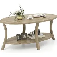 Costway Couchtisch, Wohnzimmertisch mit Ablage, 2-Beistelltisch, Sofatisch, Kaffeetisch für Wohnzimmer, Büro, Empfangsbereich, 111x60,5x47cm, Eiche
