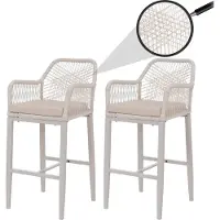 Mendler 2er-Set Rope-Barhocker MCW-P91, Barstuhl Tresenhocker, Outdoor Sitzpolster Seilgeflecht Metall