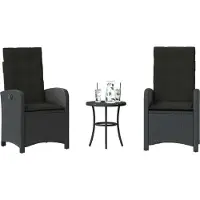 vidaXL Möbel 3-tlg. Bistro-Set mit Kissen Schwarz Poly Rattan 2024