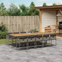 vidaXL "Rabatt" 11-tlg. Garten-Essgruppe - mit tishe & Stuhl - mit Kissen Grau Poly Rattan - Lounge-Dining set CC10841