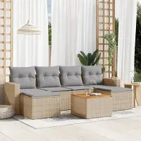 vidaXL CLORIS 7-tlg. Garten-Sofagarnitur - mit Kissen - Beige Poly Rattan - Gartenstühle LL0000256659