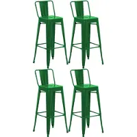 DELUKE 4er Set Barhocker LEKEL - Metall Grün 44x43x96 cm | Barstuhl Mit Lehne Tresenhocker Tresenstuhl Kneipenhocker Kneipenstuhl