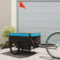vidaXL Möbel Fahrradanhänger Schwarz und Blau 45 kg Eisen - Fahrradanhänger &25134