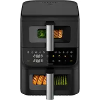 4Swiss ABB-225 DoubleCook Heißluftfritteuse XXL 10L mit Sichtfenster – Air Fryer mit 2 Schubladen (Dual Zone), 2500W, 12 Programme, Digital Touchscree
