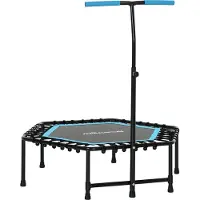 SPORTNOW Fitness-Trampolin, 114 cm, mit elastischen Seilen, 3-fach verstellbarem Griff, 100 kg Belastbarkeit, stabil und leise für Indoor-Training, Blau