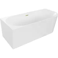Mexen Mia freistehende Eckbadewanne links 140 x 75 cm, weiß, Überlauf gebürstet gold - 52691407500L-55