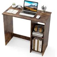 Costway 80 x 40 x 74 cm Kleiner Schreibtisch, Computertisch Holz mit 2 Fächern, PC-Tisch, Bürotisch für kleine Räume, für Zuhause und Büro, Braun
