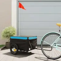 vidaXL Möbel Fahrradanhänger Schwarz und Blau 30 kg Eisen - Fahrradanhänger &33689