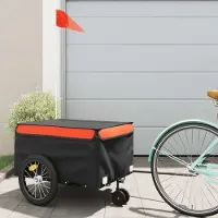 vidaXL Möbel Fahrradanhänger Schwarz und Orange 45 kg Eisen - Fahrradanhänger &22891